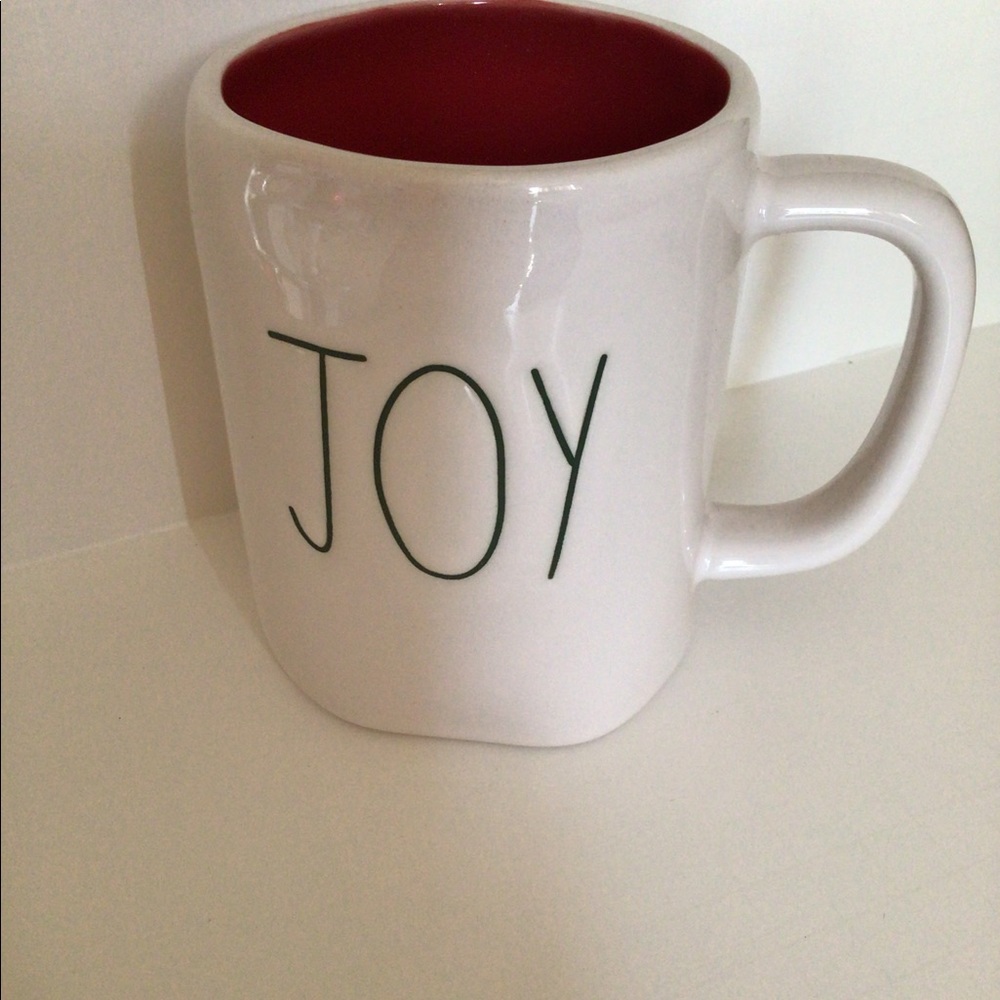 Rae Dunn Mug JOY NWOT White Red Green